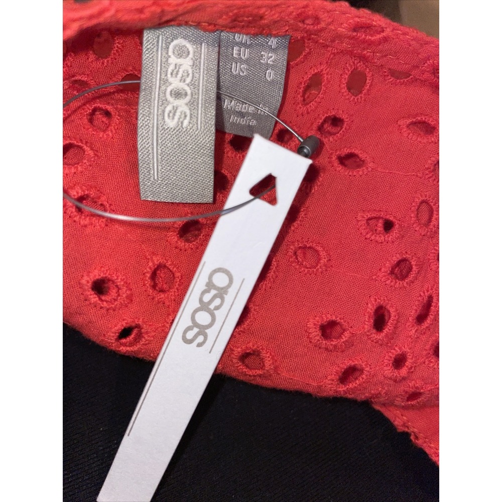 Asos Eyelet V-Neck Blouse Women's Size 0 Long Sleeve Red NWT - Picture 4 of 9